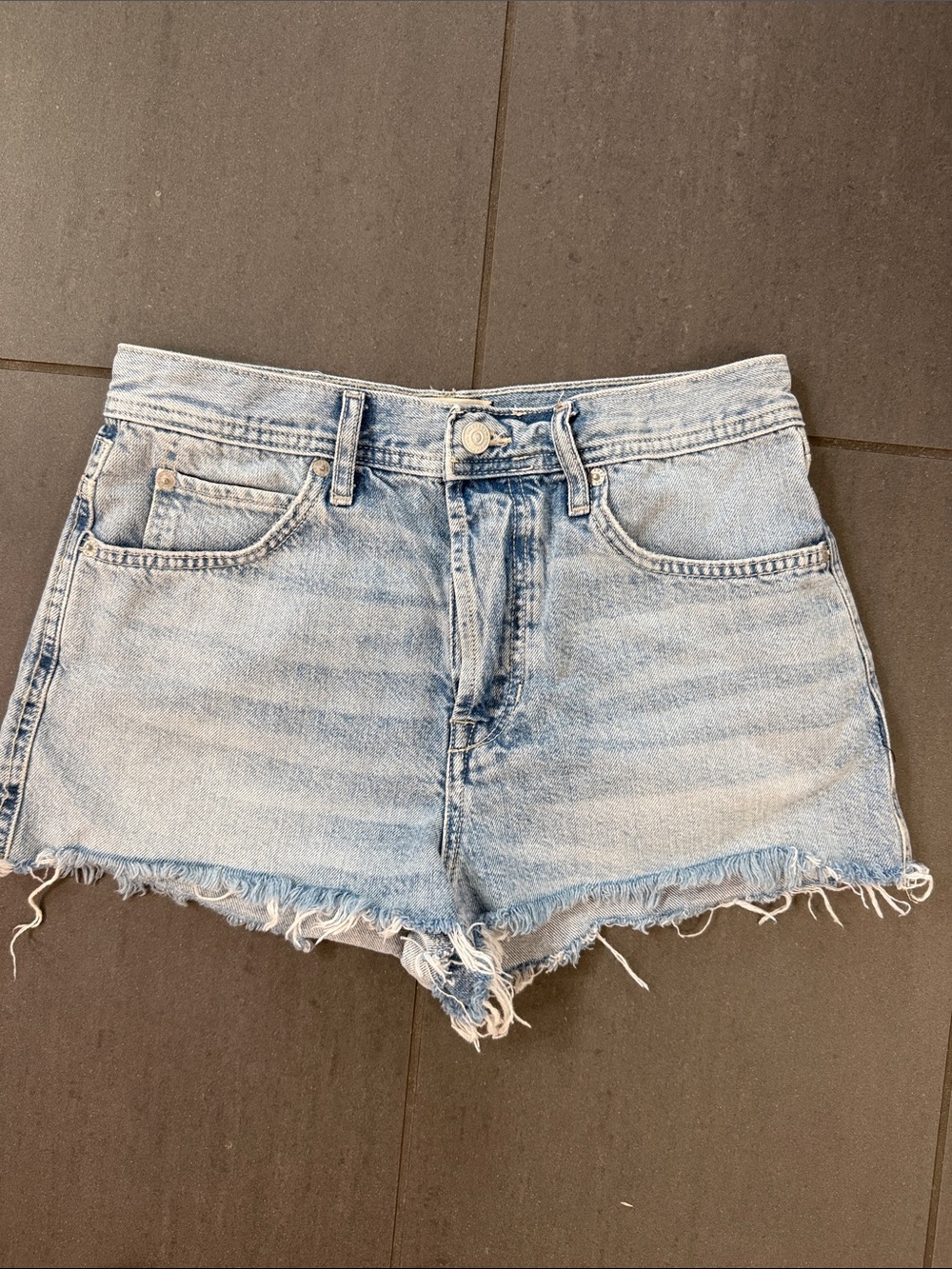 Free People Light Blue Denim Frayed Hem Women’s Shorts